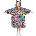 thumbnail image 1 of Dailycode Wearable Blanket Hoodie Oversized Sherpa Flannel Blankets with Pocket for 3-14 Year Old Polychrome Leopard, 1 of 7