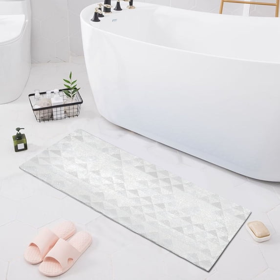 Dailycode White and Light Gray Triangular Bathroom Rugs Non Slip Absorbent Soft Plush Quick Dry Bath Mat, 39"x20"