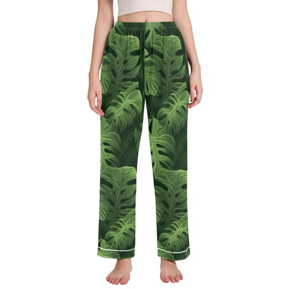 Dailycode Women's Pajama Pants Wide Leg Lounge Pj Bottoms With Pockets 3d Monstera Leaves