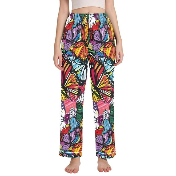 Dailycode Women's Pajama Pants Wide Leg Lounge Pj Bottoms With Pockets Abstract Colorful Butterflies