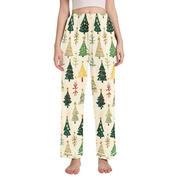 Dailycode Women's Pajama Pants Wide Leg Lounge Pj Bottoms With Pockets Beautiful Christmas Trees