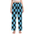thumbnail image 1 of Dailycode Women's Pajama Pants Wide Leg Lounge Pj Bottoms With Pockets Black Blue Checked, 1 of 7