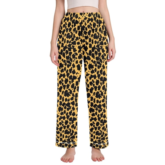 Dailycode Women's Pajama Pants Wide Leg Lounge Pj Bottoms With Pockets Black Leopard Print