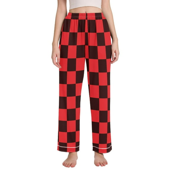Dailycode Women's Pajama Pants Wide Leg Lounge Pj Bottoms With Pockets Black Red Checked