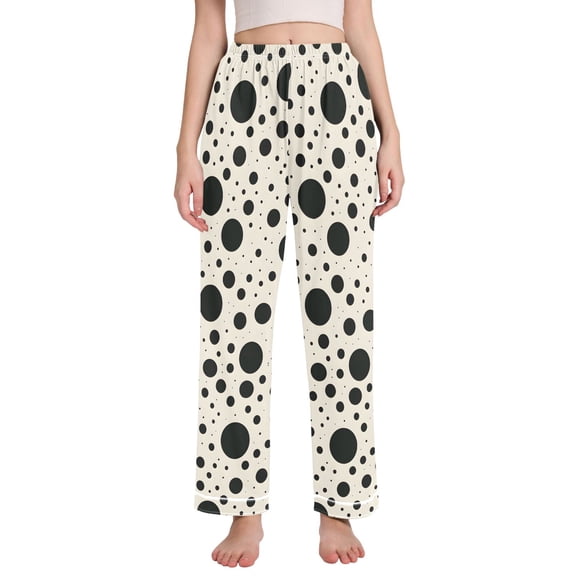 Dailycode Women's Pajama Pants Wide Leg Lounge Pj Bottoms With Pockets Black Spots