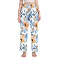 thumbnail image 1 of Dailycode Women's Pajama Pants Wide Leg Lounge Pj Bottoms With Pockets Blue and Orange Watercolor Floral, 1 of 7