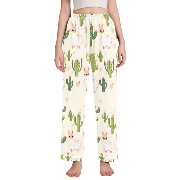 Dailycode Women's Pajama Pants Wide Leg Lounge Pj Bottoms With Pockets Cactus and Alpaca