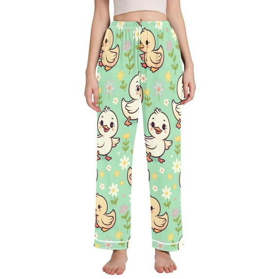 Dailycode Women's Pajama Pants Wide Leg Lounge Pj Bottoms With Pockets Cartoon Duck and Flowers
