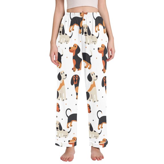 Dailycode Women's Pajama Pants Wide Leg Lounge Pj Bottoms With Pockets Cartoon Happy Dachshund