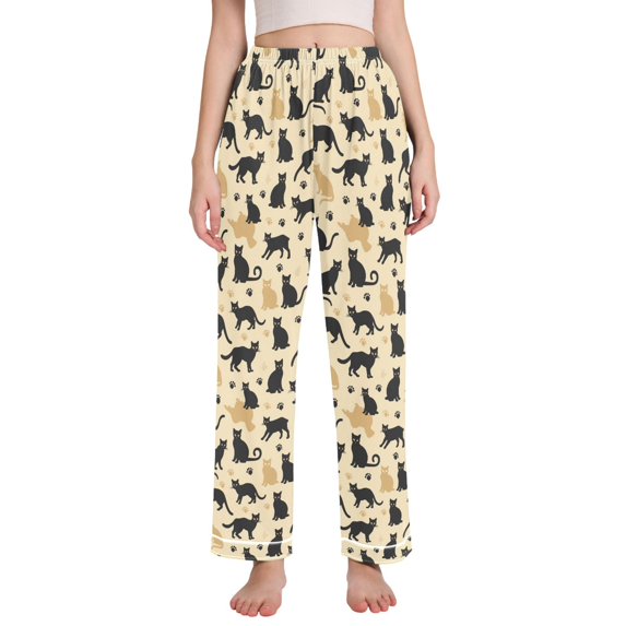 Dailycode Women's Pajama Pants Wide Leg Lounge Pj Bottoms With Pockets Cats Silhouette and Paw