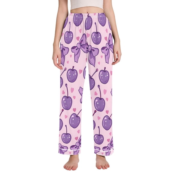 Dailycode Women's Pajama Pants Wide Leg Lounge Pj Bottoms With Pockets Cherries and Bows