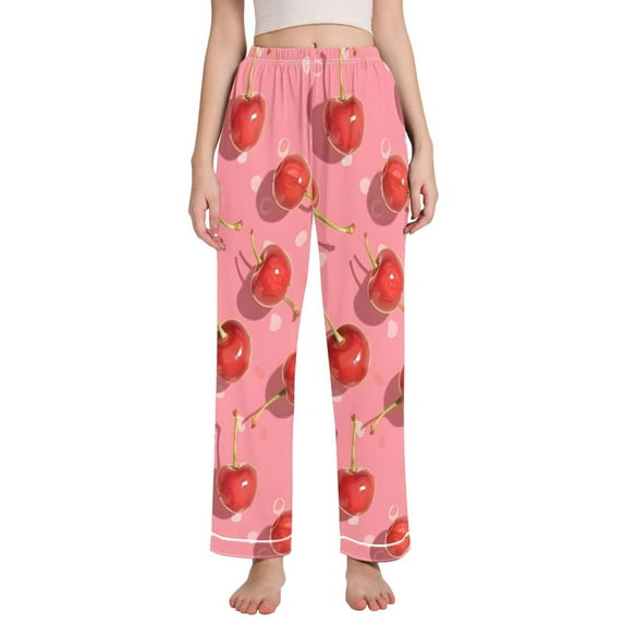 Dailycode Women's Pajama Pants Wide Leg Lounge Pj Bottoms With Pockets Cherries with Shadows