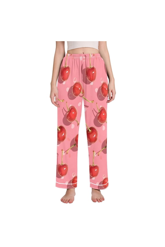 Women's Pajama Pants Wide Leg Lounge Pj Bottoms With Pockets Cherries with Shadows