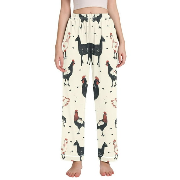 Dailycode Women's Pajama Pants Wide Leg Lounge Pj Bottoms With Pockets Chicken with Horse