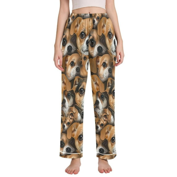 Dailycode Women's Pajama Pants Wide Leg Lounge Pj Bottoms With Pockets Chihuahua Dog Face