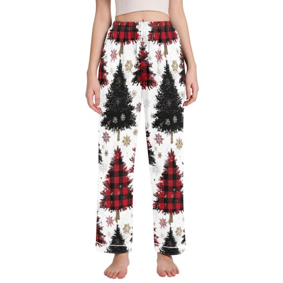 Dailycode Women's Pajama Pants Wide Leg Lounge Pj Bottoms With Pockets Christmas Tree with Plaid