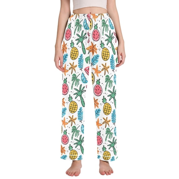 Dailycode Women's Pajama Pants Wide Leg Lounge Pj Bottoms With Pockets Coconut Tree and Fruit