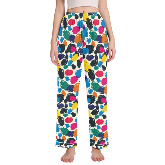 Dailycode Women's Pajama Pants Wide Leg Lounge Pj Bottoms With Pockets Colorful Brush Spots