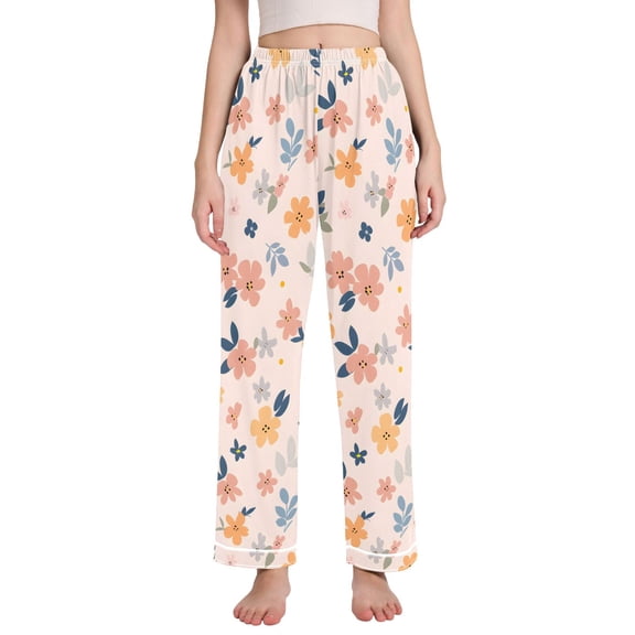 Dailycode Women's Pajama Pants Wide Leg Lounge Pj Bottoms With Pockets Colorful Flowers with Leaf