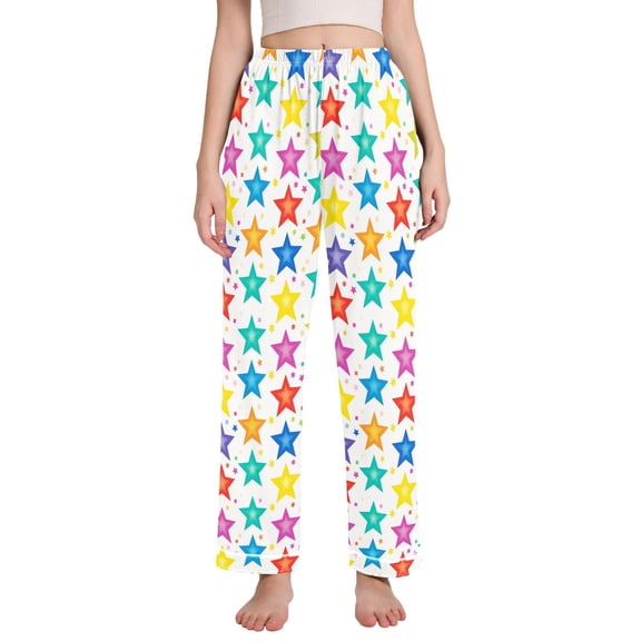 Dailycode Women's Pajama Pants Wide Leg Lounge Pj Bottoms With Pockets Colorful Shining Stars
