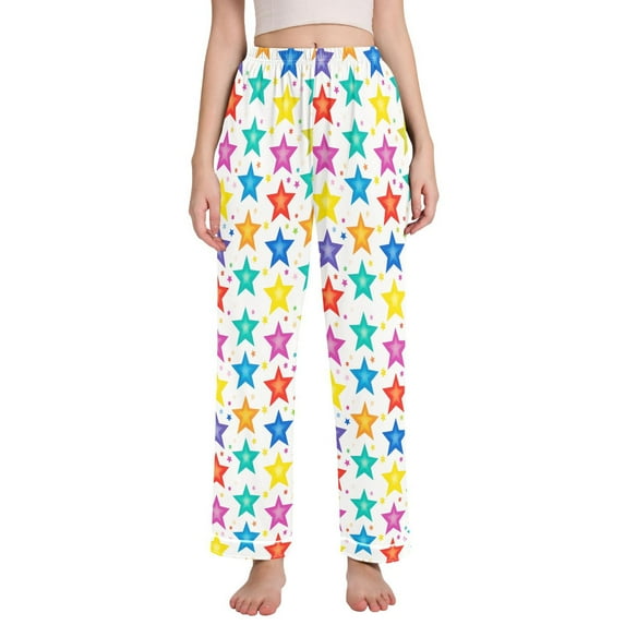 Dailycode Women's Pajama Pants Wide Leg Lounge Pj Bottoms With Pockets Colorful Shining Stars