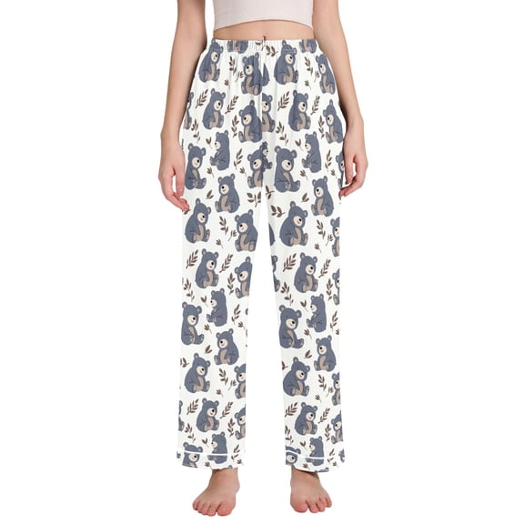 Dailycode Women's Pajama Pants Wide Leg Lounge Pj Bottoms With Pockets Cute Bear and Leaf
