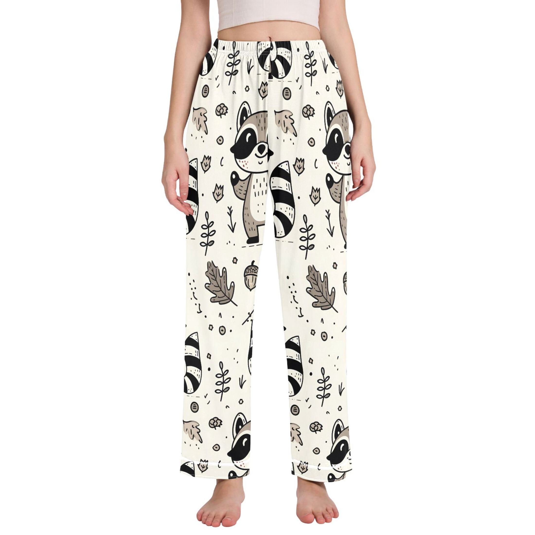 Pink Raccon Pj Dailycode Women's Pajama Pants Wide Leg Lounge Pj Bottoms With Pockets ...