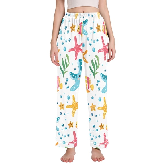 Dailycode Women's Pajama Pants Wide Leg Lounge Pj Bottoms With Pockets Cute Sea Life