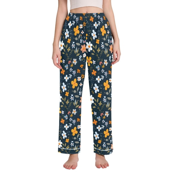 Dailycode Women's Pajama Pants Wide Leg Lounge Pj Bottoms With Pockets Ditsy Flower and Plants