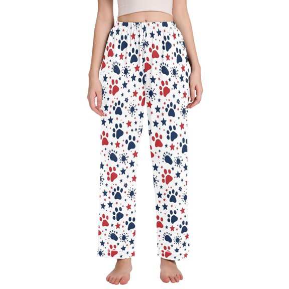 Dailycode Women's Pajama Pants Wide Leg Lounge Pj Bottoms With Pockets Dog Paw and Star