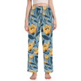 thumbnail image 1 of Dailycode Women's Pajama Pants Wide Leg Lounge Pj Bottoms With Pockets Flowers Dark Blue Leaves, 1 of 7