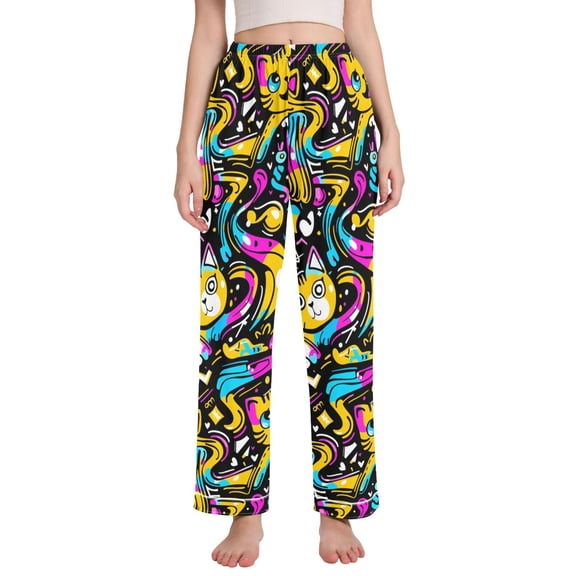 Dailycode Women's Pajama Pants Wide Leg Lounge Pj Bottoms With Pockets Funny Cats with Long Hair