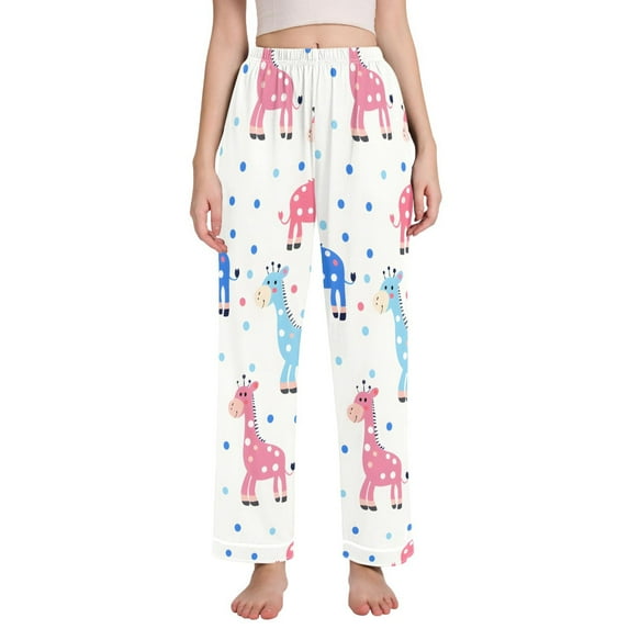 Dailycode Women's Pajama Pants Wide Leg Lounge Pj Bottoms With Pockets Giraffe with Dots