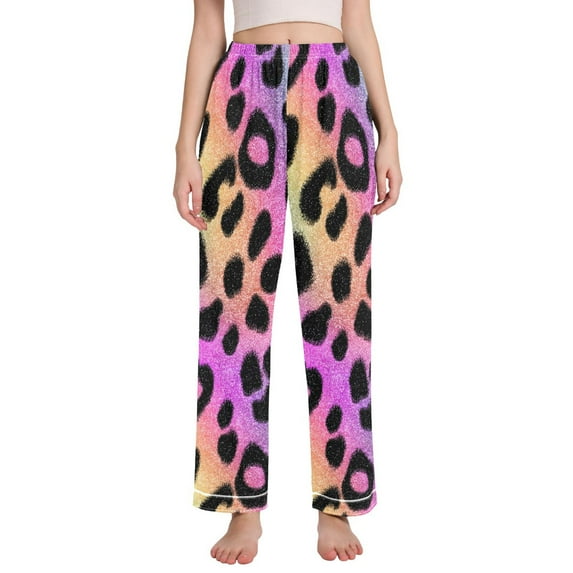 Dailycode Women's Pajama Pants Wide Leg Lounge Pj Bottoms With Pockets Glitter Leopard Print