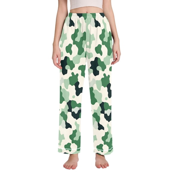 Dailycode Women's Pajama Pants Wide Leg Lounge Pj Bottoms With Pockets Green Camouflage Shapes