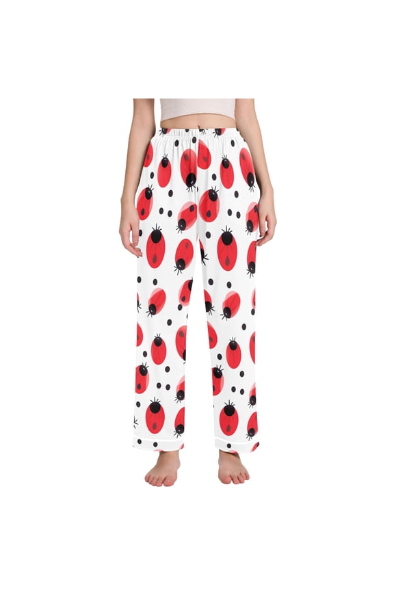 Women's Pajama Pants Wide Leg Lounge Pj Bottoms With Pockets Ladybugs