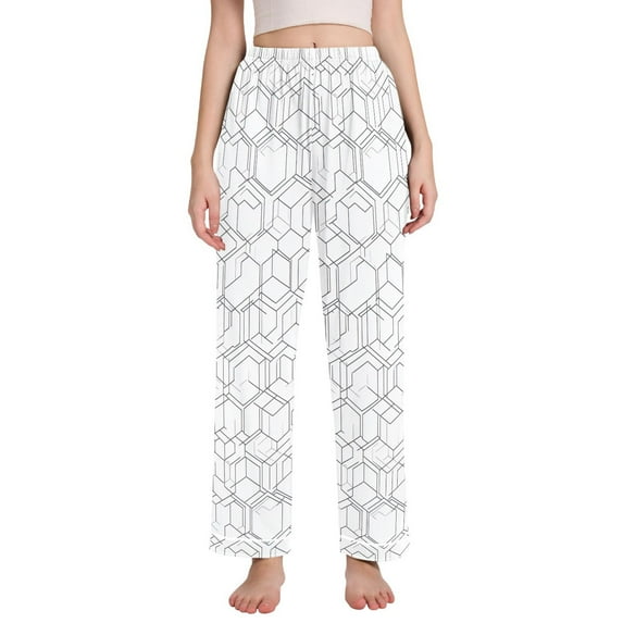 Dailycode Women's Pajama Pants Wide Leg Lounge Pj Bottoms With Pockets Line Hexagonal Texture