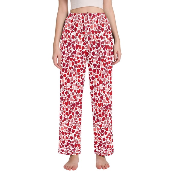 Dailycode Women's Pajama Pants Wide Leg Lounge Pj Bottoms With Pockets Many Red Heart