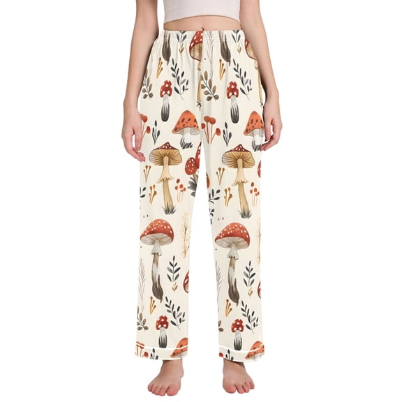Dailycode Women's Pajama Pants Wide Leg Lounge Pj Bottoms With Pockets Mushroom Fallen Leaves