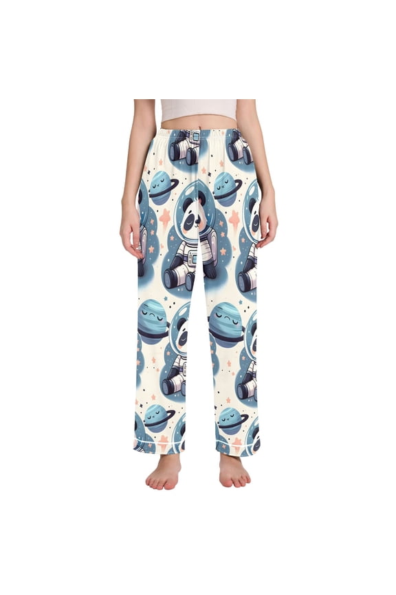 Women's Pajama Pants Wide Leg Lounge Pj Bottoms With Pockets Panda Astronauts Sleeping