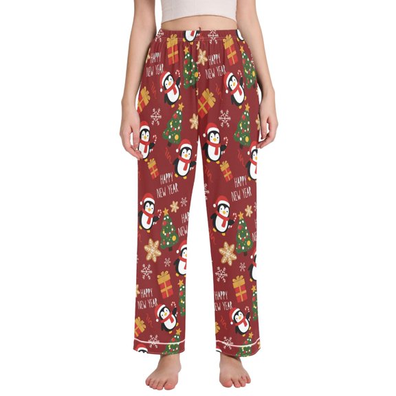 Dailycode Women's Pajama Pants Wide Leg Lounge Pj Bottoms With Pockets Penguin Christmas Tree