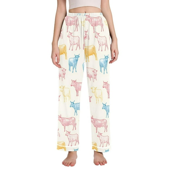 Dailycode Women's Pajama Pants Wide Leg Lounge Pj Bottoms With Pockets Pink Blue Yellow Cattle