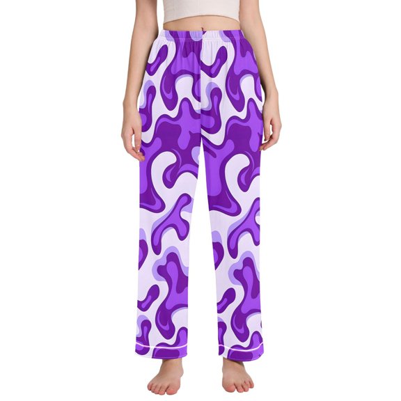 Dailycode Women's Pajama Pants Wide Leg Lounge Pj Bottoms With Pockets Purple Dream