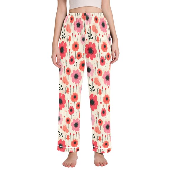 Dailycode Women's Pajama Pants Wide Leg Lounge Pj Bottoms With Pockets Retro Flowers Florid