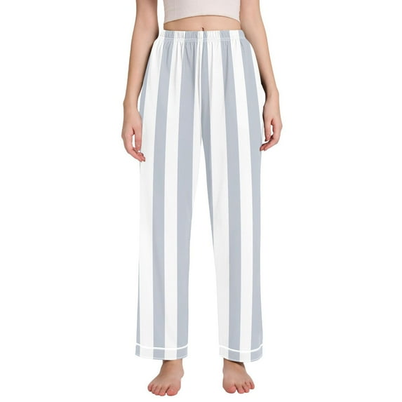 Dailycode Women's Pajama Pants Wide Leg Lounge Pj Bottoms With Pockets Sky Gray and White Stripes
