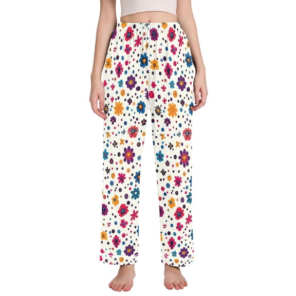 Dailycode Women's Pajama Pants Wide Leg Lounge Pj Bottoms With Pockets Small Flower and Dots