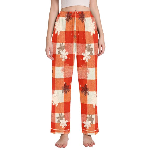 Dailycode Women's Pajama Pants Wide Leg Lounge Pj Bottoms With Pockets Snowflake Red Plaid