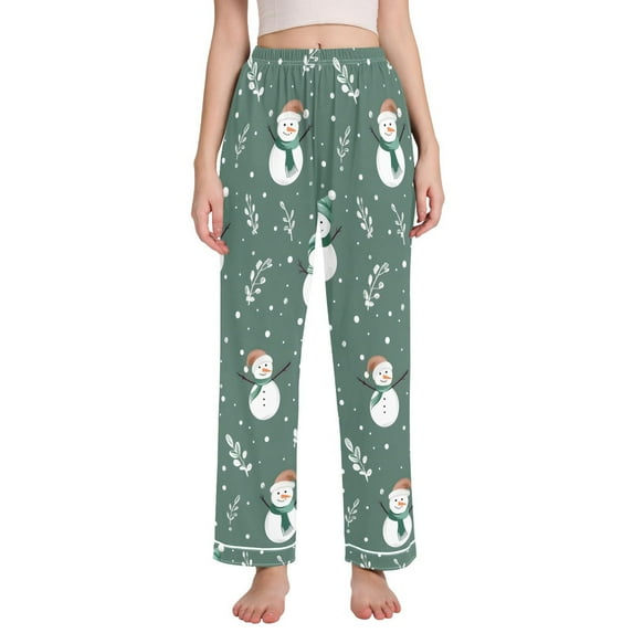 Dailycode Women's Pajama Pants Wide Leg Lounge Pj Bottoms With Pockets Snowmen Snow Dot Leaf