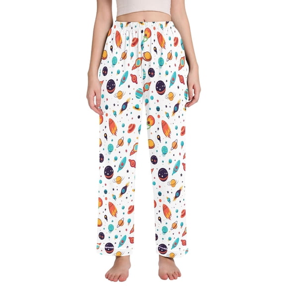 Dailycode Women's Pajama Pants Wide Leg Lounge Pj Bottoms With Pockets Star Planet Rocket