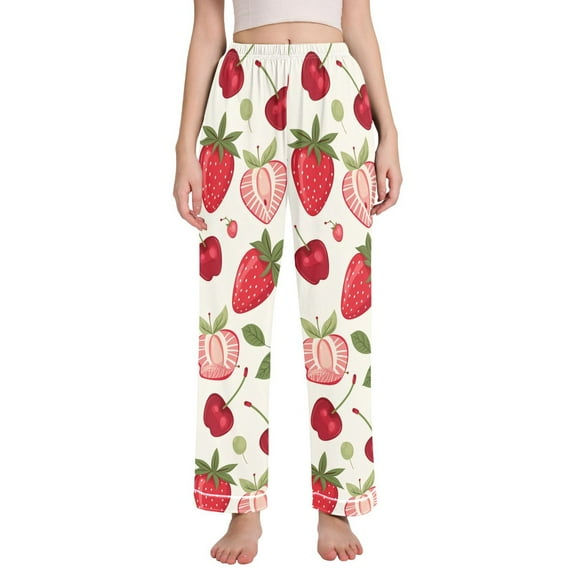 Dailycode Women's Pajama Pants Wide Leg Lounge Pj Bottoms With Pockets Strawberry Cherries Berries
